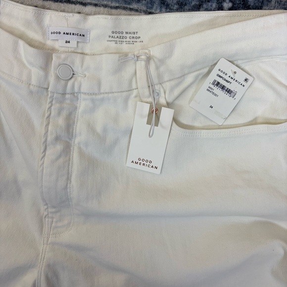 Good American Good Waist Palazzo Crop Jeans Women’s Size 24 White High Rise NWT - Picture 4 of 8